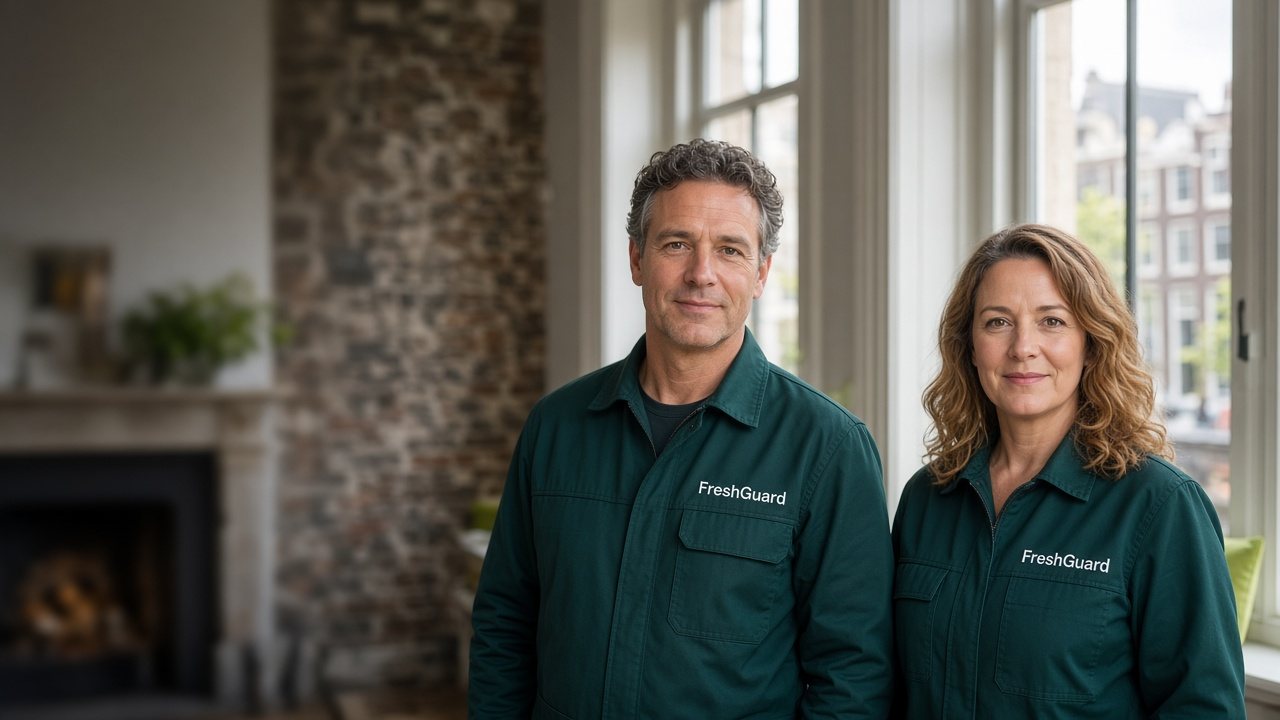 The two FreshGuard founders in a restored Dutch interior