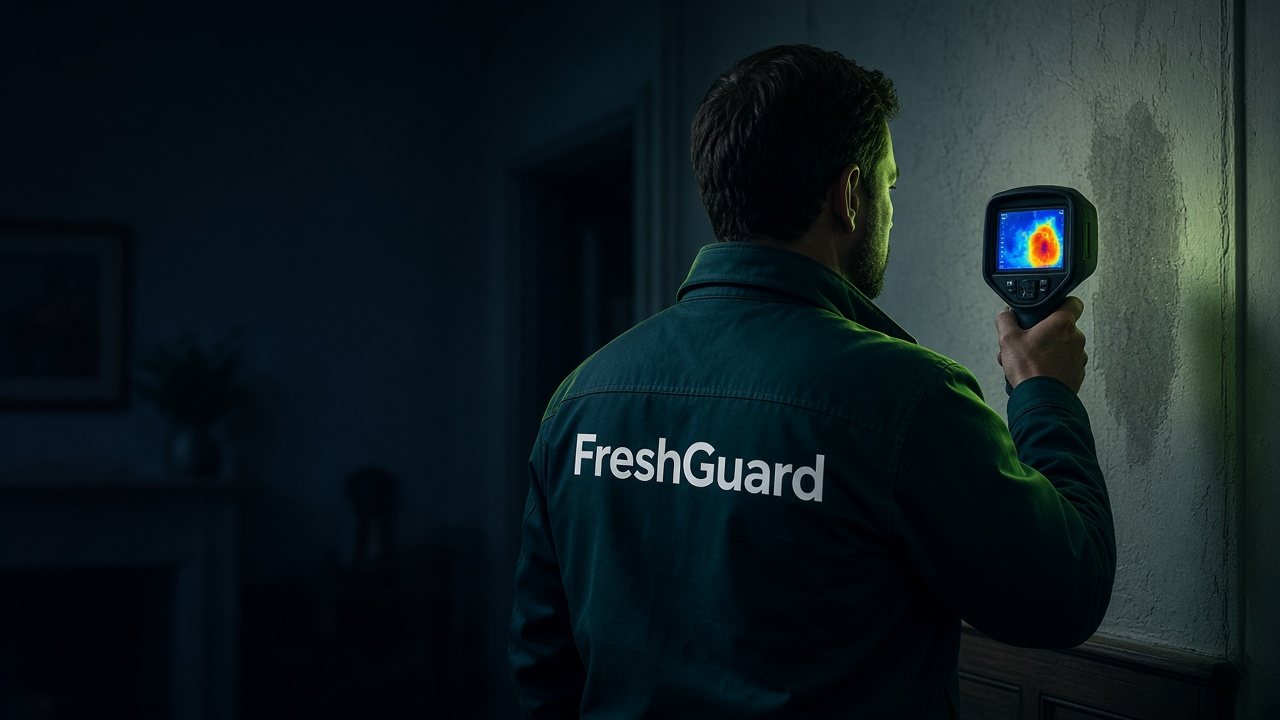 FreshGuard specialist scanning a wall with a thermal imaging camera