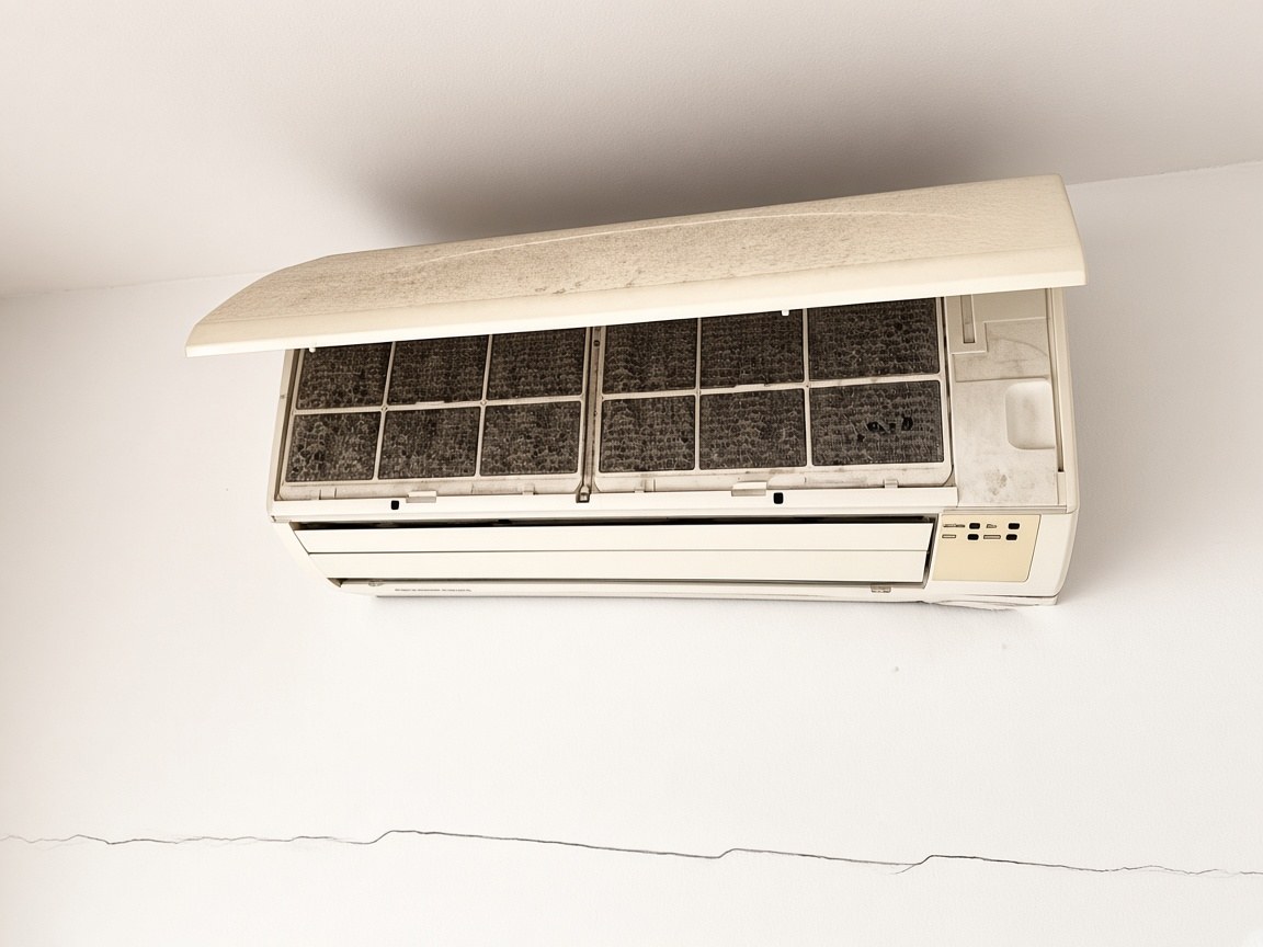 Dirty air conditioner filters before cleaning