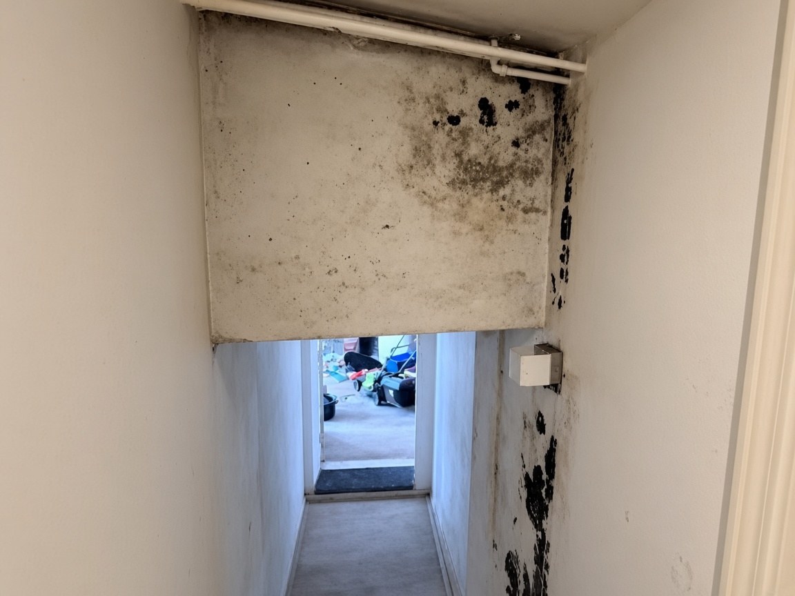 Hallway mold infestation before remediation